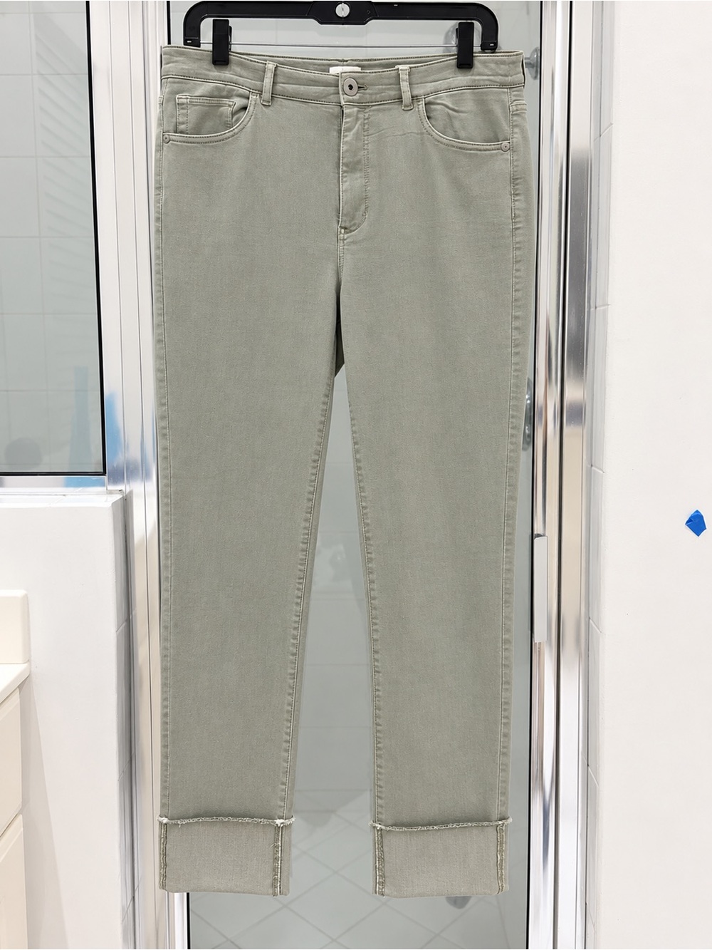 J.Jill Denim High Rise Straight Leg Cuffed Jeans Sage Green 10 Tall